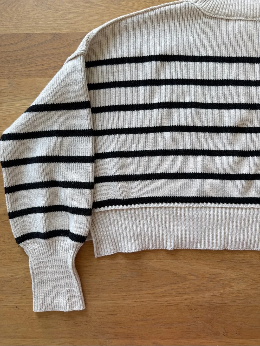 Free People Cropped Striped Crewneck Sweater - Cream with Black Stripes XS